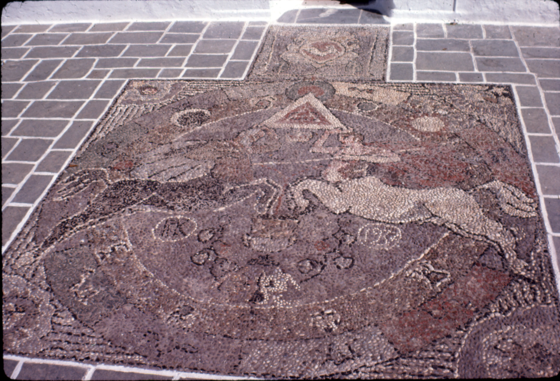 This mosaic is called the mosaic of the centaurs located in the Melos-Adamas Church. The mosaic shows two centaurs facing each other surrounded by geometric shapes, including a triangle above them, a moon to the left, and a sun to the right. Both centaurs are in what is known as the “heraldic position”, which means they are displayed in the position of a crest or symbol. A mosaic is one of the few forms of art a woman can view and enjoy because it can be displayed around the home in the areas that a woman is allowed to go. Which is, technically speaking, anywhere except where the symposia, or meetings, are held.  